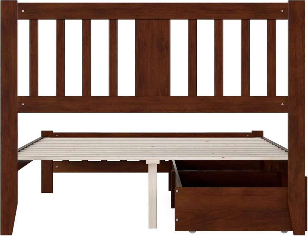 AFI, Tahoe Full Platform Bed with Matching Footboard & Set of 2 Under-Bed Storage Drawers, Walnut