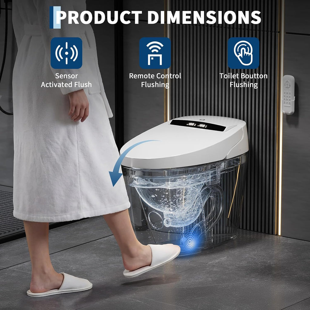 Modern Smart Toilet, One-Piece Elongated with Built-in Bidet, Heated Seat, Foot Sensor Flushing, Warm Air Dryer, Remote Control for Lid Open/Close