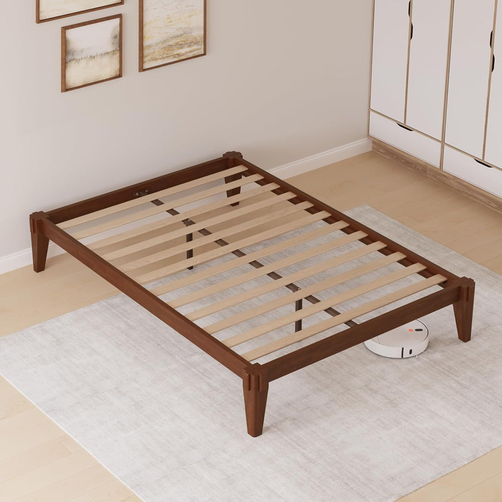 Bme Chalipa 14' Solid Wood Bed Frames - Wood Platform Bed Frame - Japanese Joinery Bed Frame - Wood Slat Support - Bed Without Box Spring - Easy Assembly - Minimalist & Modern Style, Walnut - Full