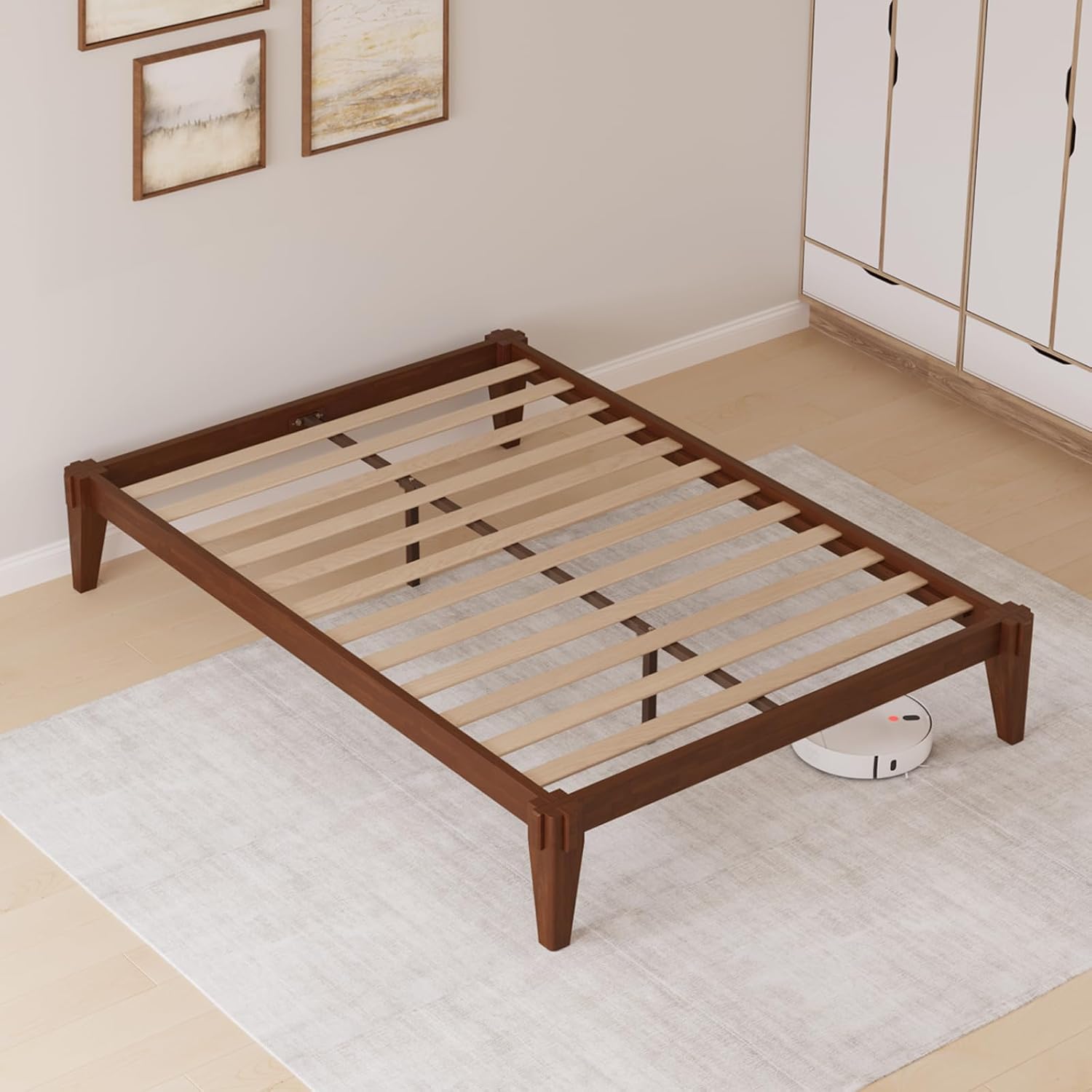Bme Chalipa 14' Solid Wood Bed Frames - Wood Platform Bed Frame - Japanese Joinery Bed Frame - Wood Slat Support - Bed Without Box Spring - Easy Assembly - Minimalist & Modern Style, Walnut - Full