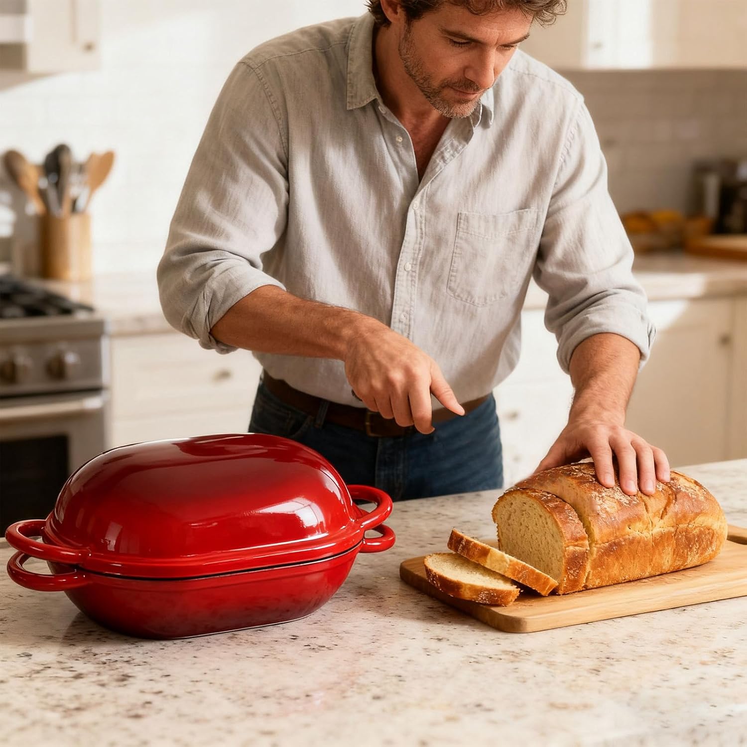 Round Cast Iron Bread Pan With Lid For Sourdough Baking Slow Roasting Enameled Coated Dutch Oven For Baking Heat Retention Cast Iron Braiser
