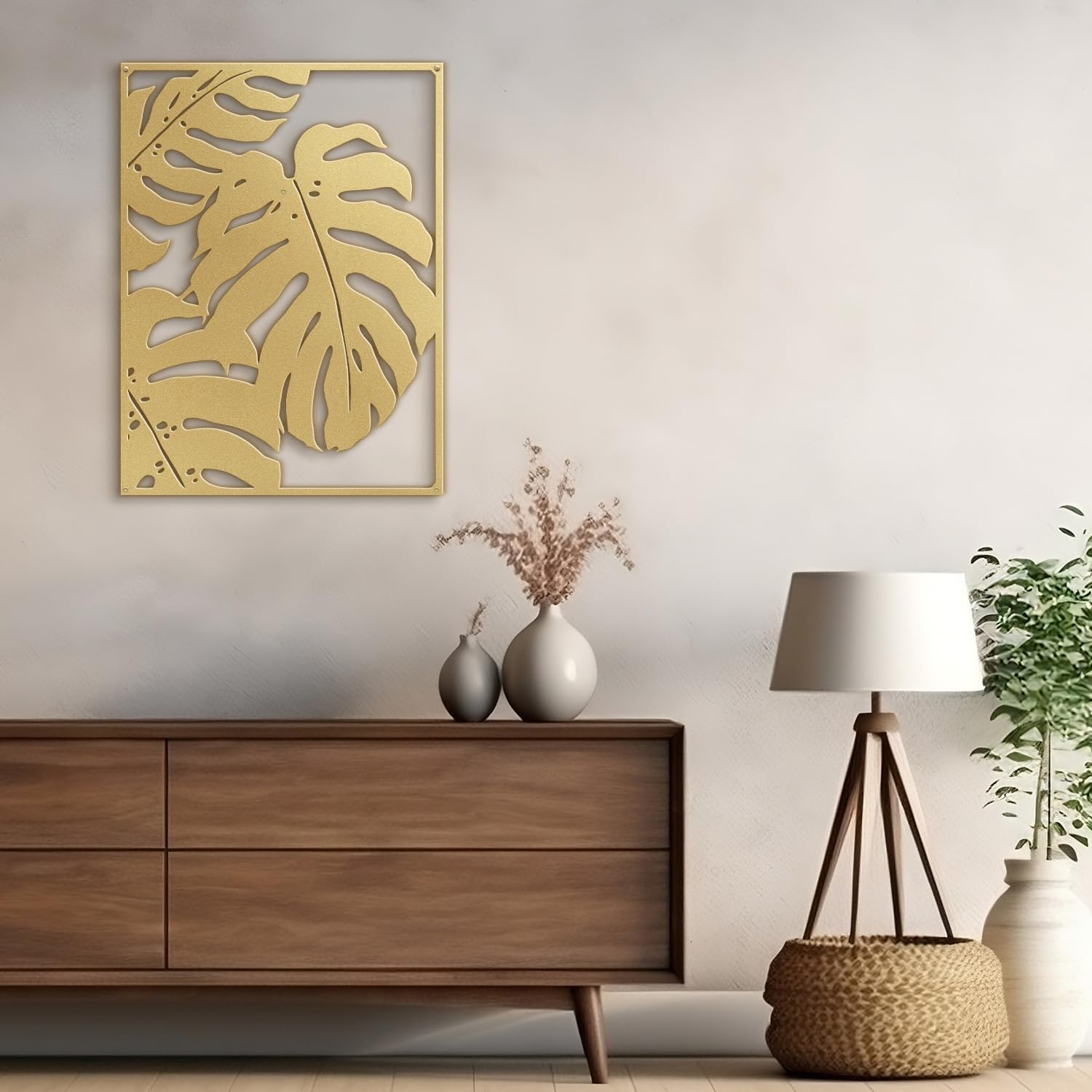 SIGNLEADER Metal Wall Art Decor Botanical Leaf Minimalist Modern Wall Sculpture Hangings Home Decoration for Living Room, Bedroom, Bathroom, Kitchen, Outdoor - 36' Gold