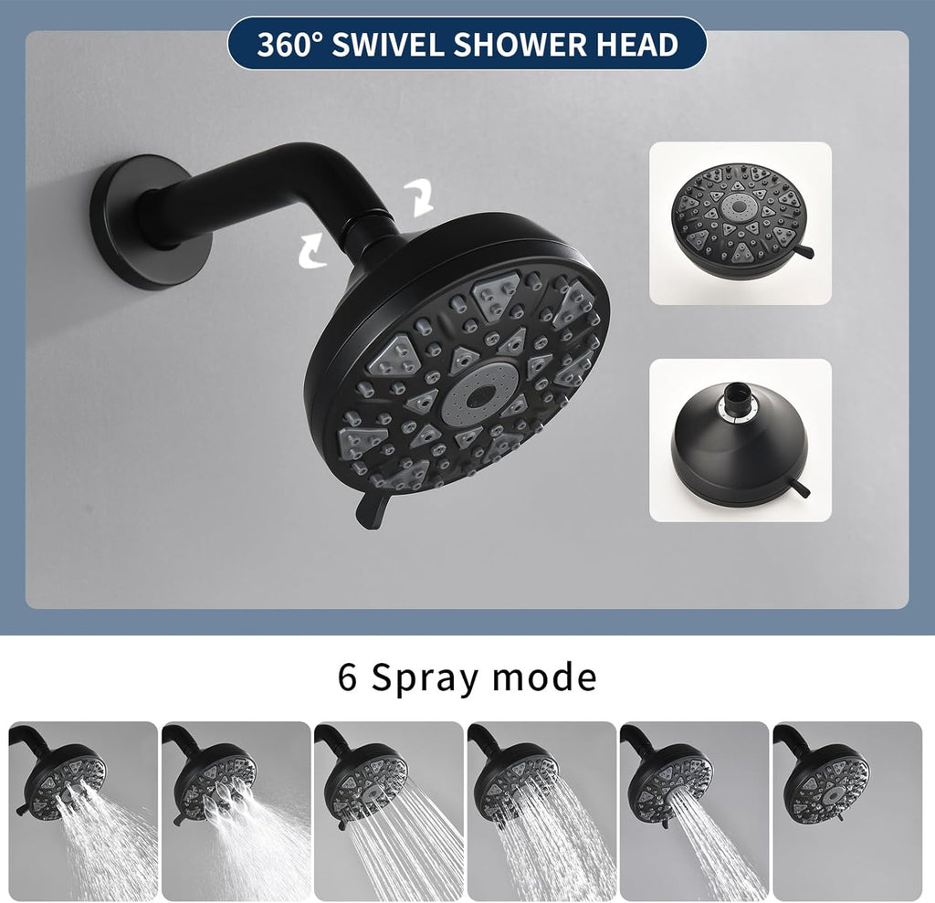 2 Handles Shower Faucet Set with Tub Spout Bathtub Shower Faucet Combo Set Shower System Complete Tub and Shower Trim Kit Wall Mounted Shower Fixtures Matte Black