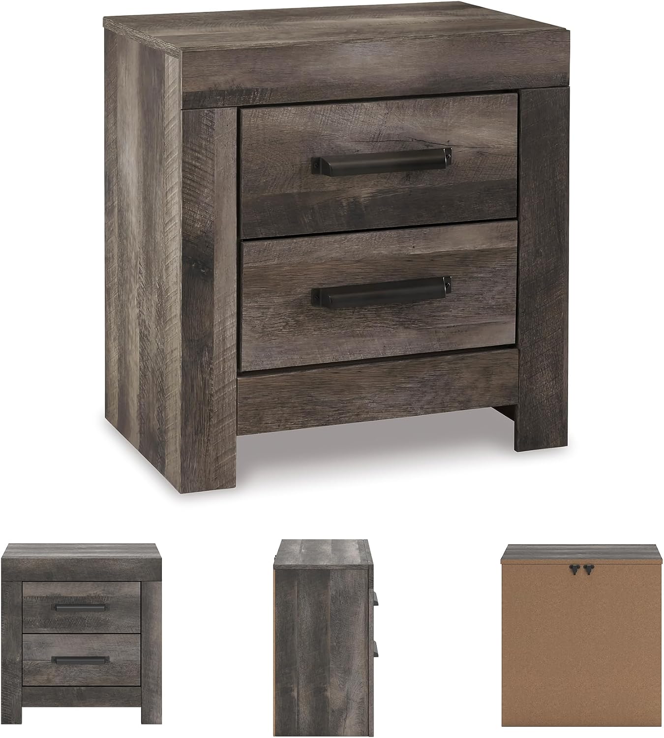 Signature Design by Ashley Wynnlow Rustic 2 Drawer Two Drawer Nightstand, 24.41' Tall, Weathered Gray
