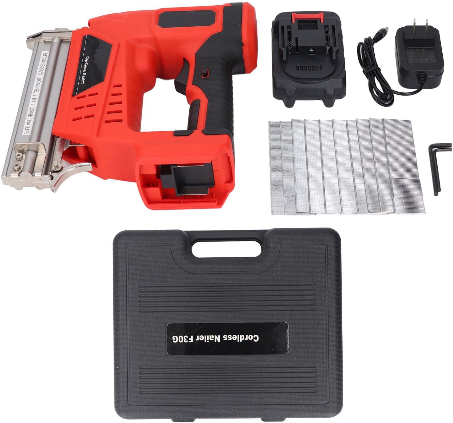 Cordless Brad Nailer Kit 2 Modes 2 in 1 Multifunctional 18V 2Ah Lithium Battery Powered High Efficiency Electric Staple Gun for Home Woodworking DIY Projects