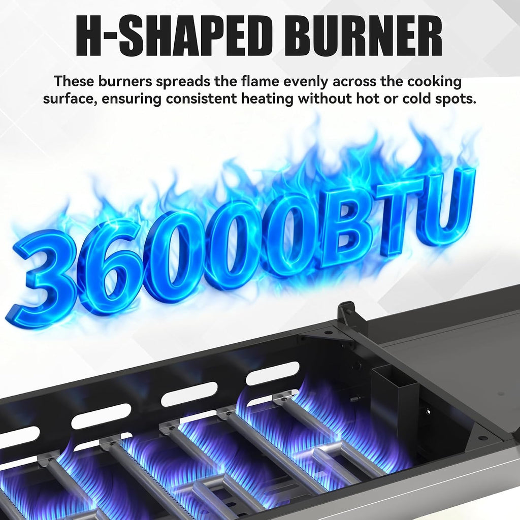 3 Burner Propane Grill with Rainproof Cover 28inch Outdoor Flat Top Griddle Foldable Side Table for Backyards Barbecue
