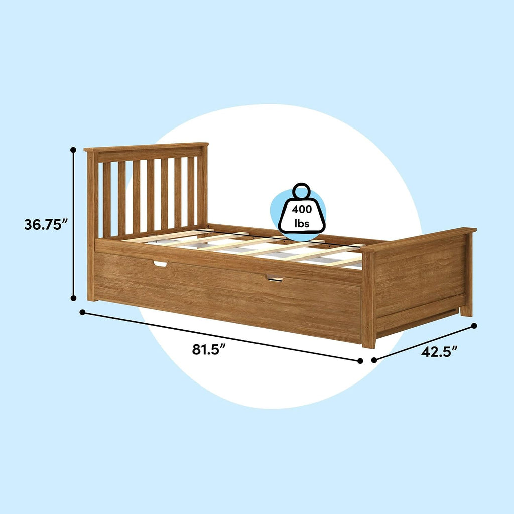 Max & Lily Classic Twin Bed, Slatted Headboard, with Trundle, Pecan
