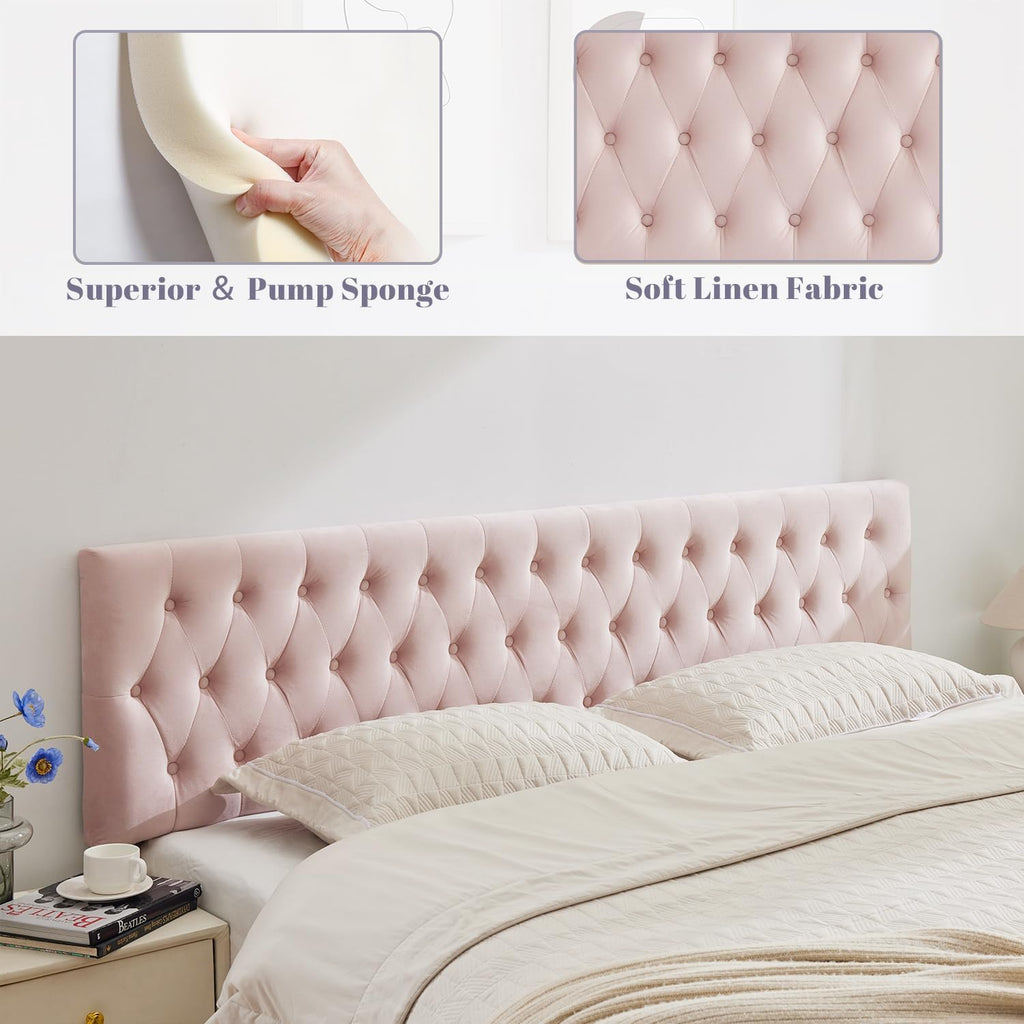 Kingfun Cal King Headboard only, Premium Velvet Upholstered Headboards in Modern Button Design, Tufted Bed Headboard, Adjustable Solid Wood Head Board (Pink)