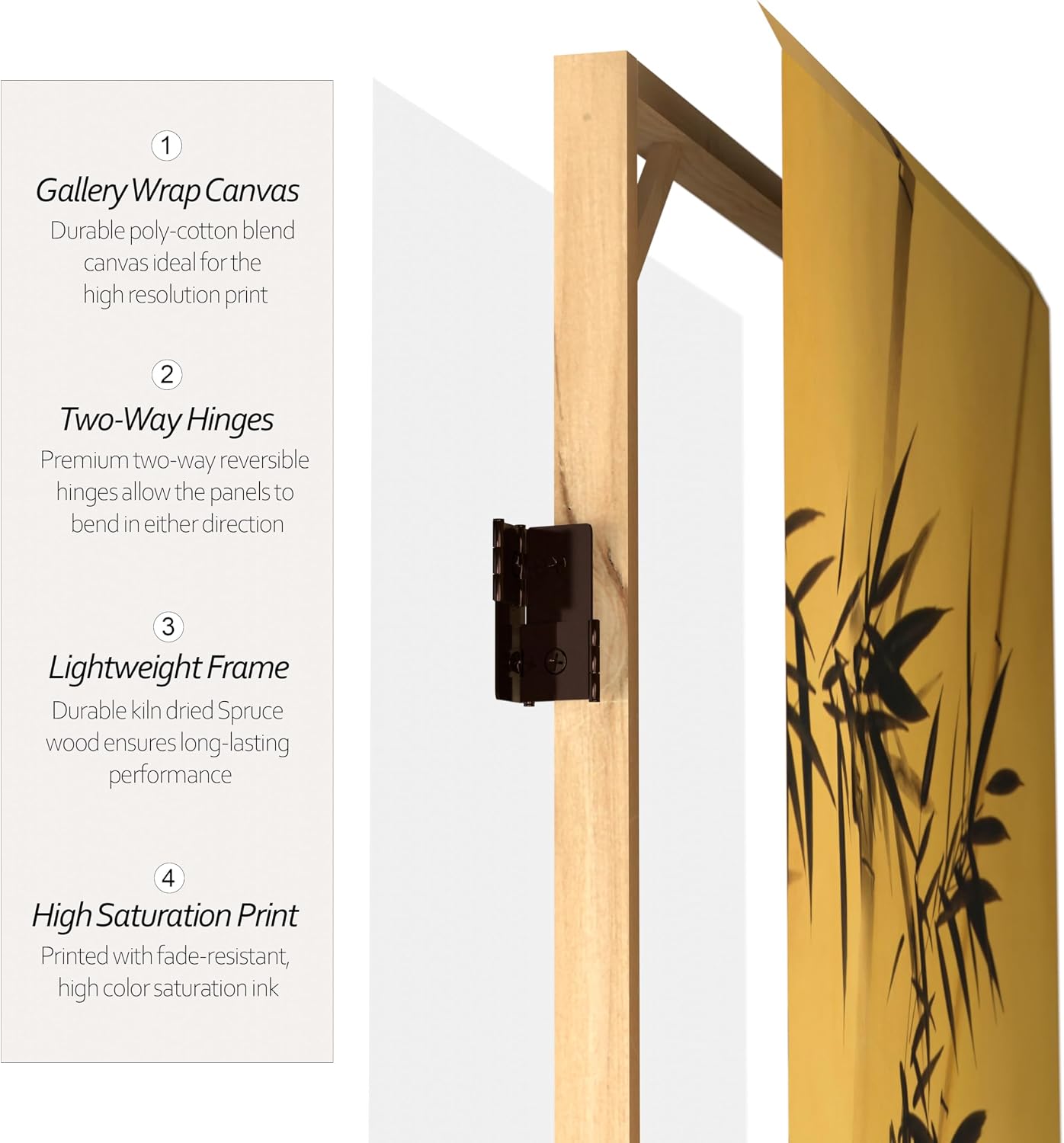 Red Lantern 3 ft. Short Double Sided Bamboo Tree Canvas Room Divider 4 Panel Freestanding Folding Privacy Screen Partition and Separator for Modern and Contemporary Bedroom Home Office Studio Dorm