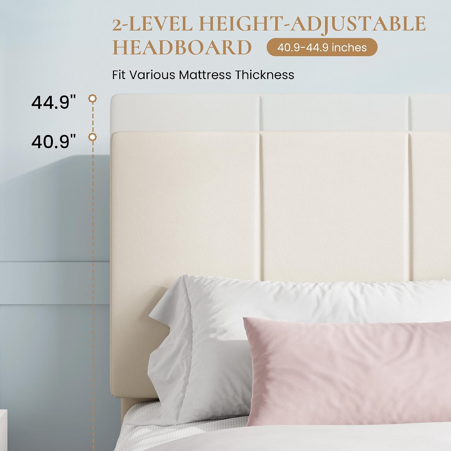 SHA CERLIN Full Size Bed Frame, Dutch Velvet Upholstered Platform Bed, Vertical Channel Tufted Adjustable Headboard, Low Profile Bed Frame, No Box Spring Needed, Easy Assembly, Cream