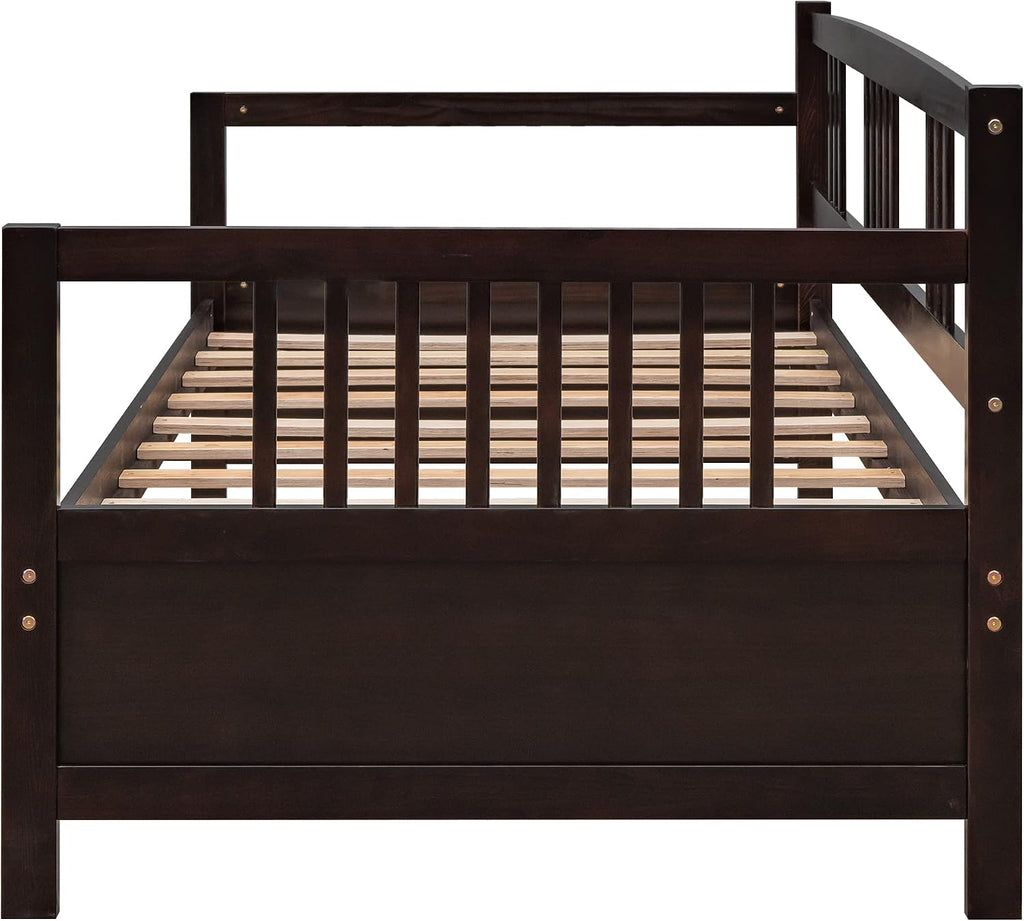 Harper & Bright Designs Twin Size Daybed Frame, Solid Wood Day Bed Frame, Twin Sofa Bed for Living Room, Bedroom, No Box Spring Needed, Espresso Daybed