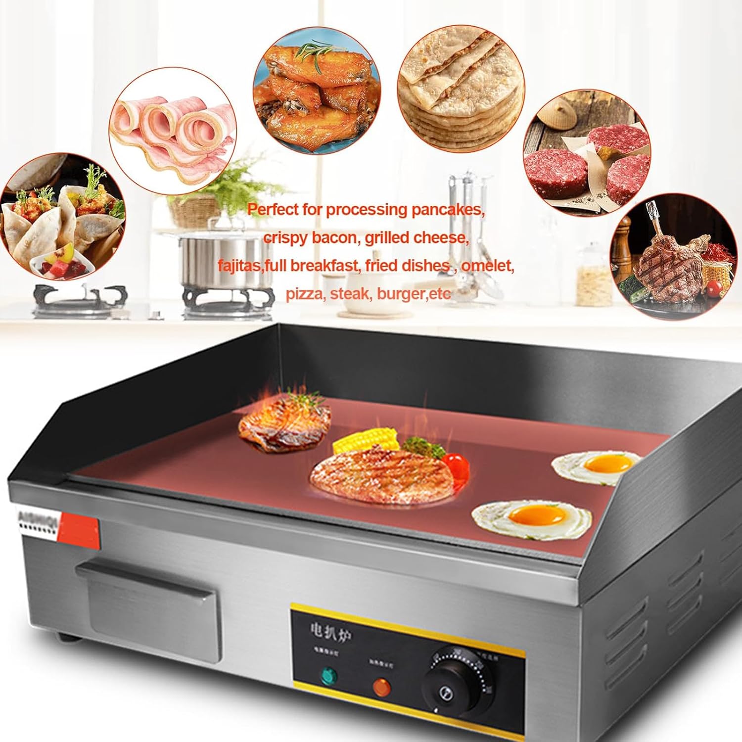 2900W 21.6Inch Commercial Electric Griddle Flat Top Grill Hot Plate BBQ Non-Stick Flat Large Countertop Griddle Adjustable Thermostatic Control for Home Or Commercial Places