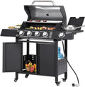 MAGIC UNION 4-Burner Propane Gas Grill with Side Burner, Portable Outdoor BBQ Grill with Wheels, Stainless Steel Grates, Side Tables & Spice Rack, 50000 BTU for Patio (4 Burner Grill)