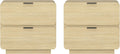 Manhattan Comfort Chrystie Fluted Nightstand 26' Bedside Table with 2 Full Extension Drawers and Metal Handles, Rounded Corners, Wood Grain Finish, Set of 2 for Bedroom or Living Room in Natural