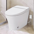 Merax Heated Seat Smart Toilet, Upmarket Compact Dual Flush, 1/1.28 GPF, Tankless, Adjustable Temp, Foot Sensor Flush, White Night Light, Knob Control, Power Out, White, Plastic, Glossy Finish