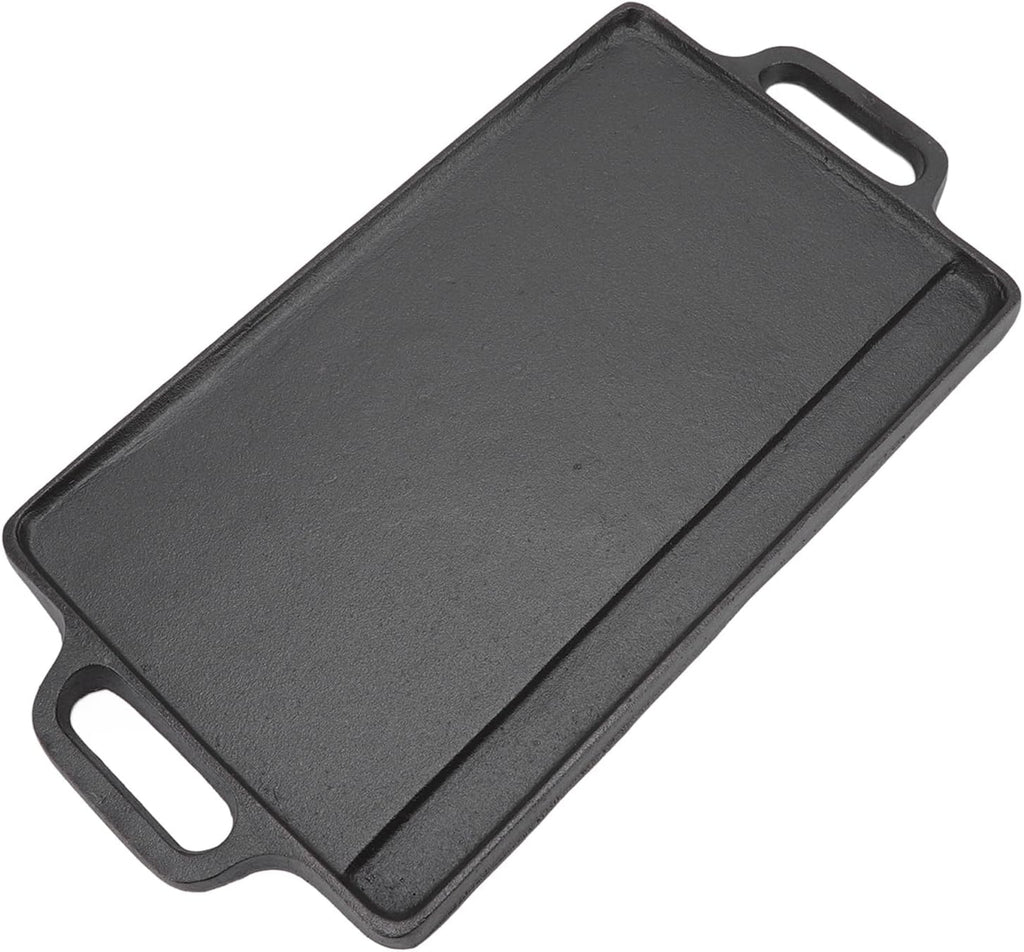 Cast Iron Heavy Duty Grill Griddle for Uniform Heating and Durable Cooking, for Steak, Chicken, Pancakes, Bacon and Eggs, with Easy Grip Handles, Stove Top Griddle for Household (51x23CM)