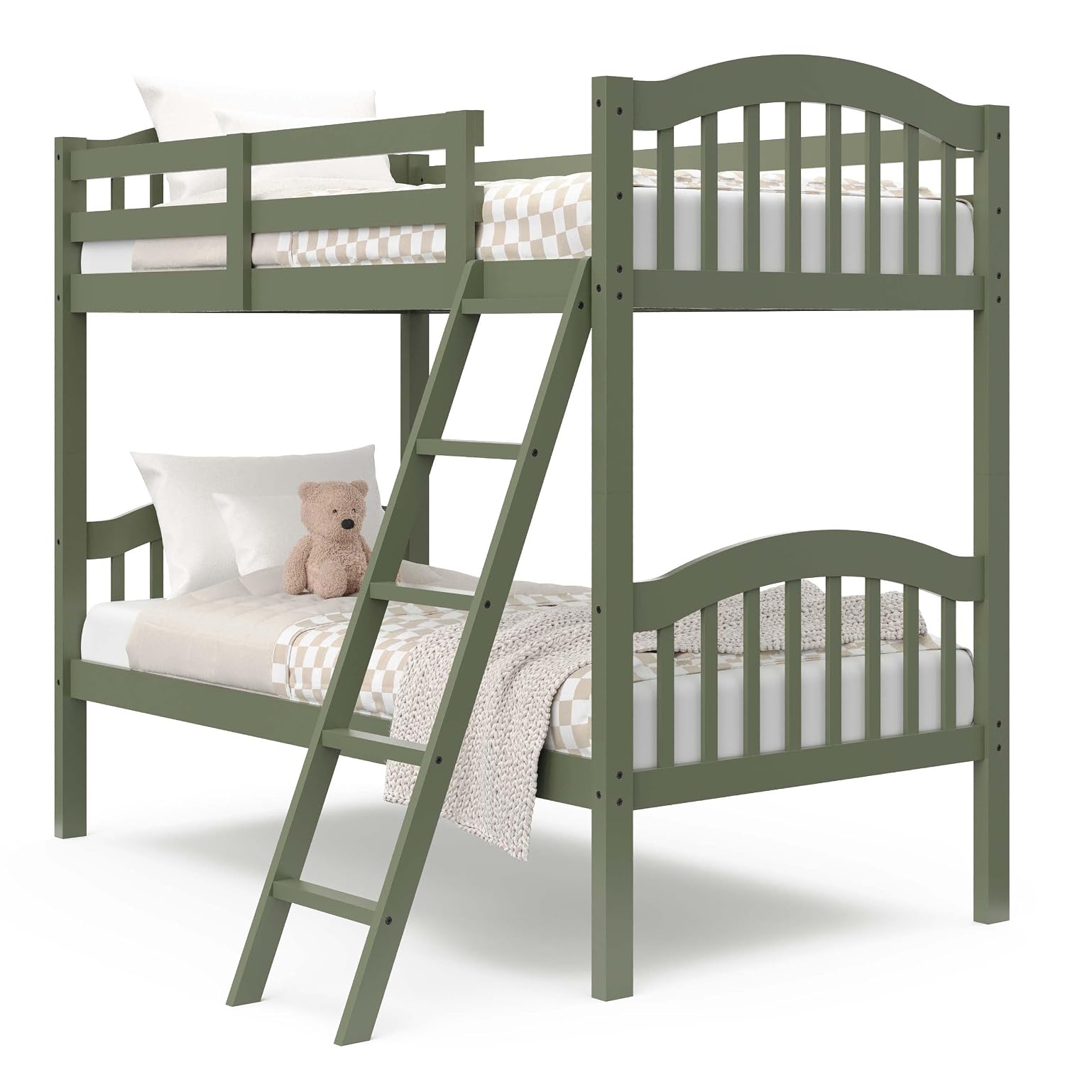 Storkcraft Long Horn Twin-Over-Twin Bunk Bed (Olive) - GREENGUARD Gold Certified, Converts to Two Twin Beds, Wood Bunk Bed for Kids Bedroom