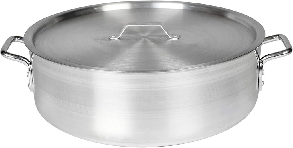 Thunder Group ALSKBP008 Brazier Pot, 40 quart capacity, with cover, 6 mm thick, extra heavy, flat bottom, aluminum, mirror-finish, NSF