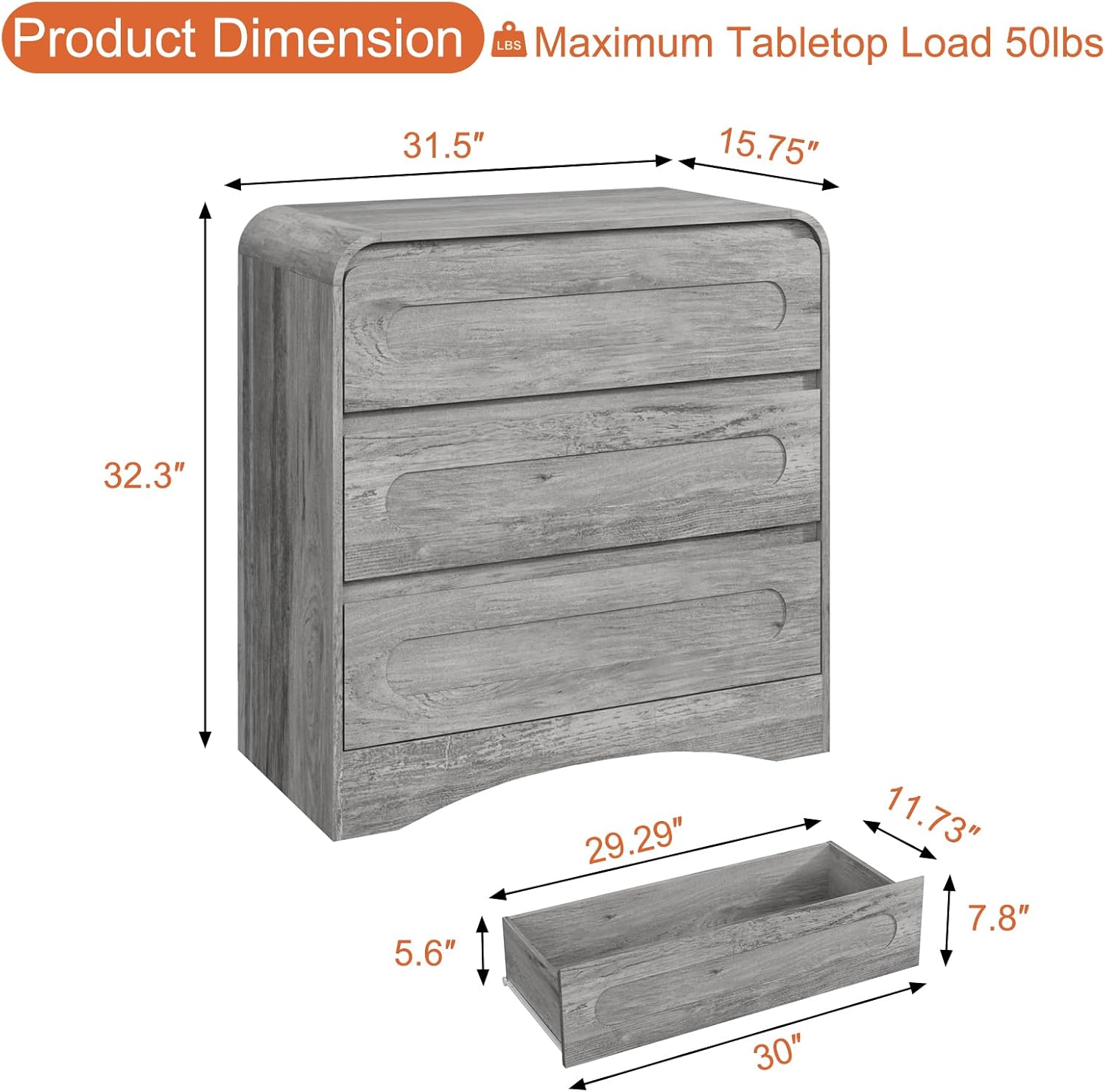 3 Piece Bedroom Set, Dresser and Nightstand Sets for Bedroom, Wood 3 Drawer Dresser & Night Stand Set of 2, Wide Chest of Drawers Modern Storage Cabinet Bedroom Furniture Set, Grey