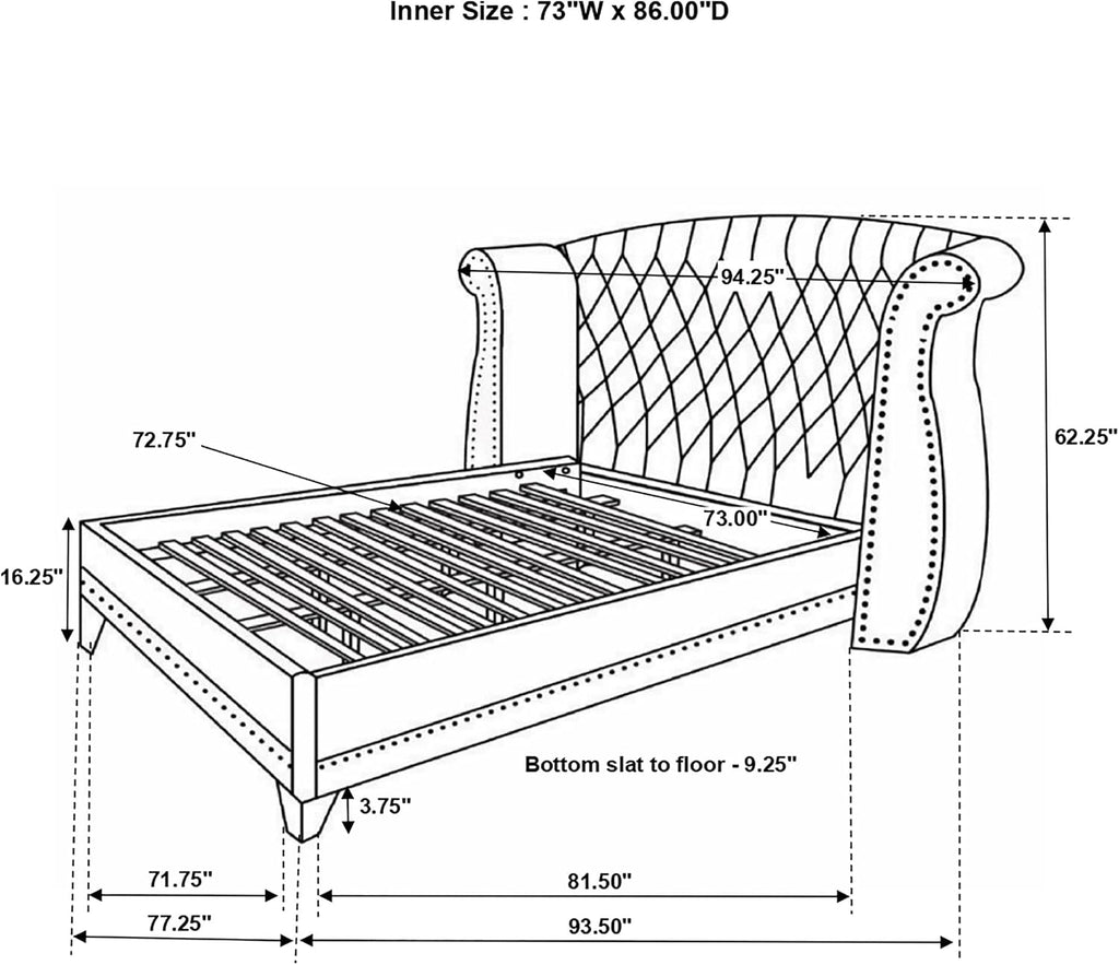 Coaster Home Furnishings Barzini Modern Classic 5-Piece Bedroom Set Velvet Upholstered Queen Size Wingback Bed Frame 63-inch Headboard White 300843Q-S5