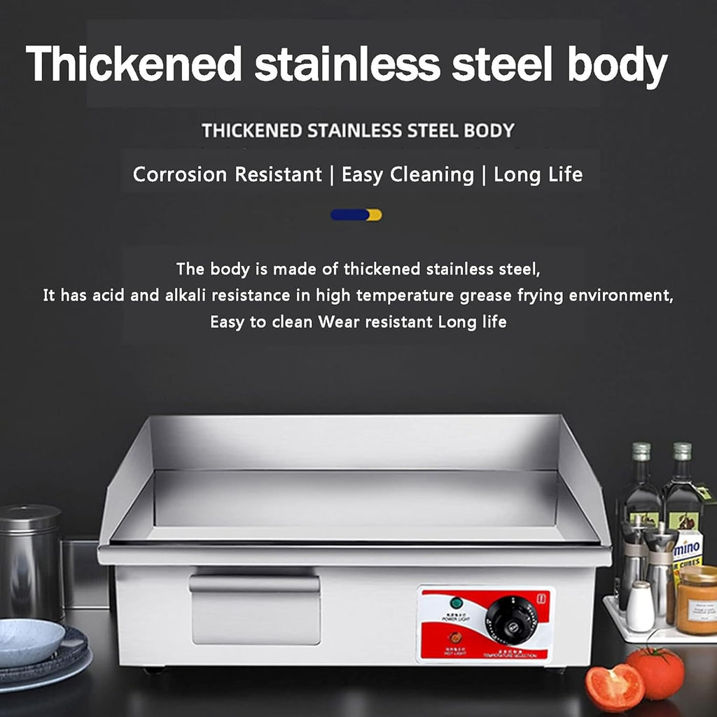 Commercial Electric Griddle Flat Top Grill Hot Plate BBQ Temperature Control Electric Countertop Griddle Non-Stick Chrome-Plated Restaurant Teppanyaki Grill for BBQ Grill Party,28.5in