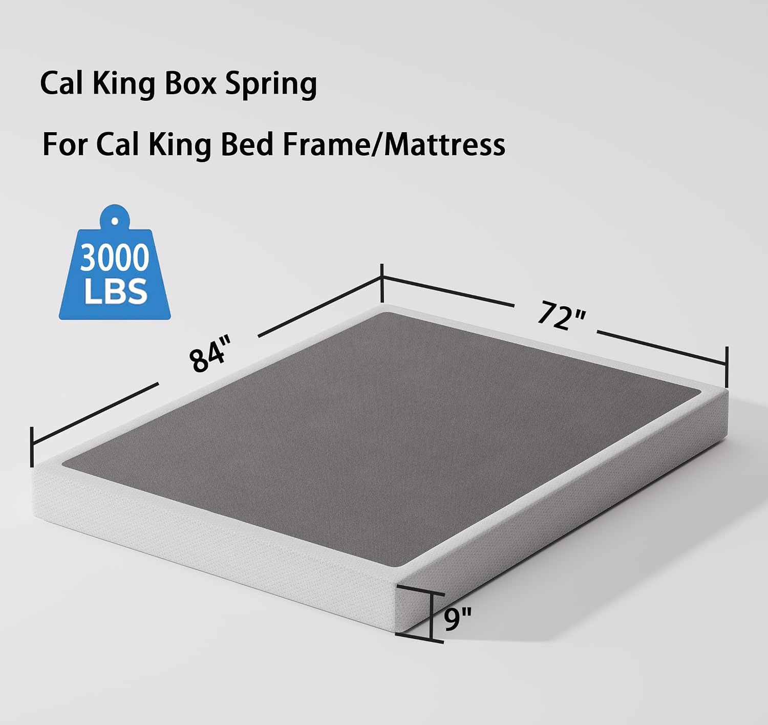 Bedsnus California King Size Box Spring and Cover Set, 9 Inch High Profile Metal BoxSpring, Heavy Duty Structure Mattress Foundation, Noise Free, Non-Slip, Easy Assembly