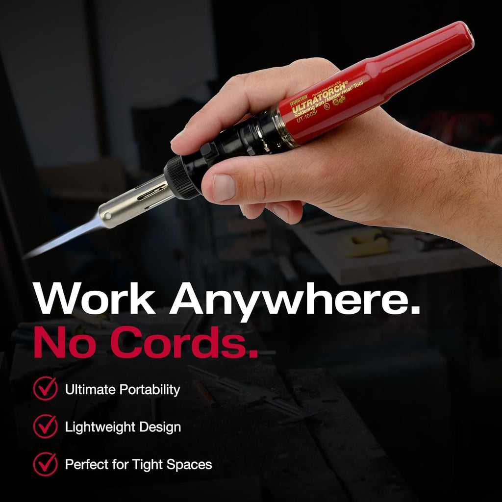 Master Appliance Ultratorch UT-100SiK Butane Powered Cordless Soldering Iron, Flameless Heat Tool for Wire Connectors and Pinpoint Butane Torch, 3 in 1 Tool with Metal Case - USA Company