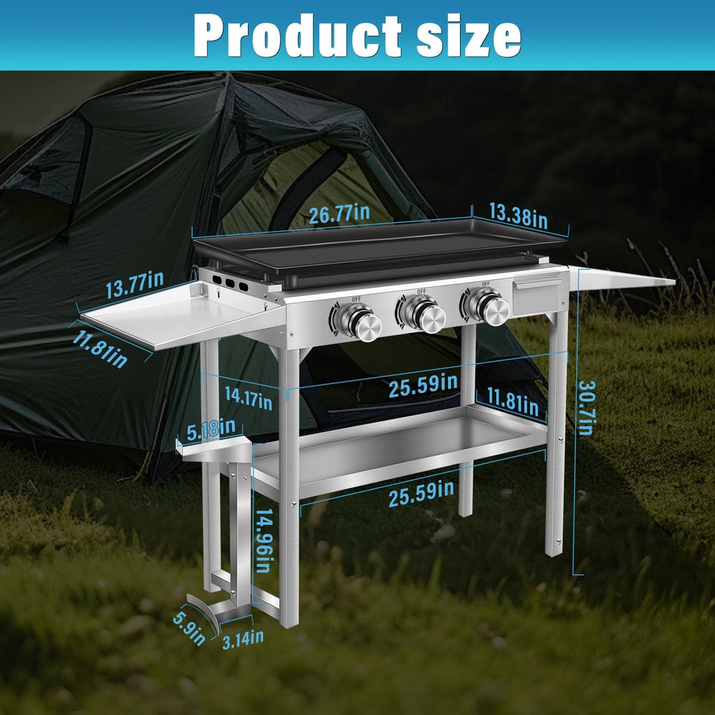 Li Zhen 3 Burner BBQ Gas Propane Grill and Griddle Combo,barbecue grill Stainless Steel BBQ Gril for Outdoor Cooking Kitchen, Garden and Patio Backyard Barbecue