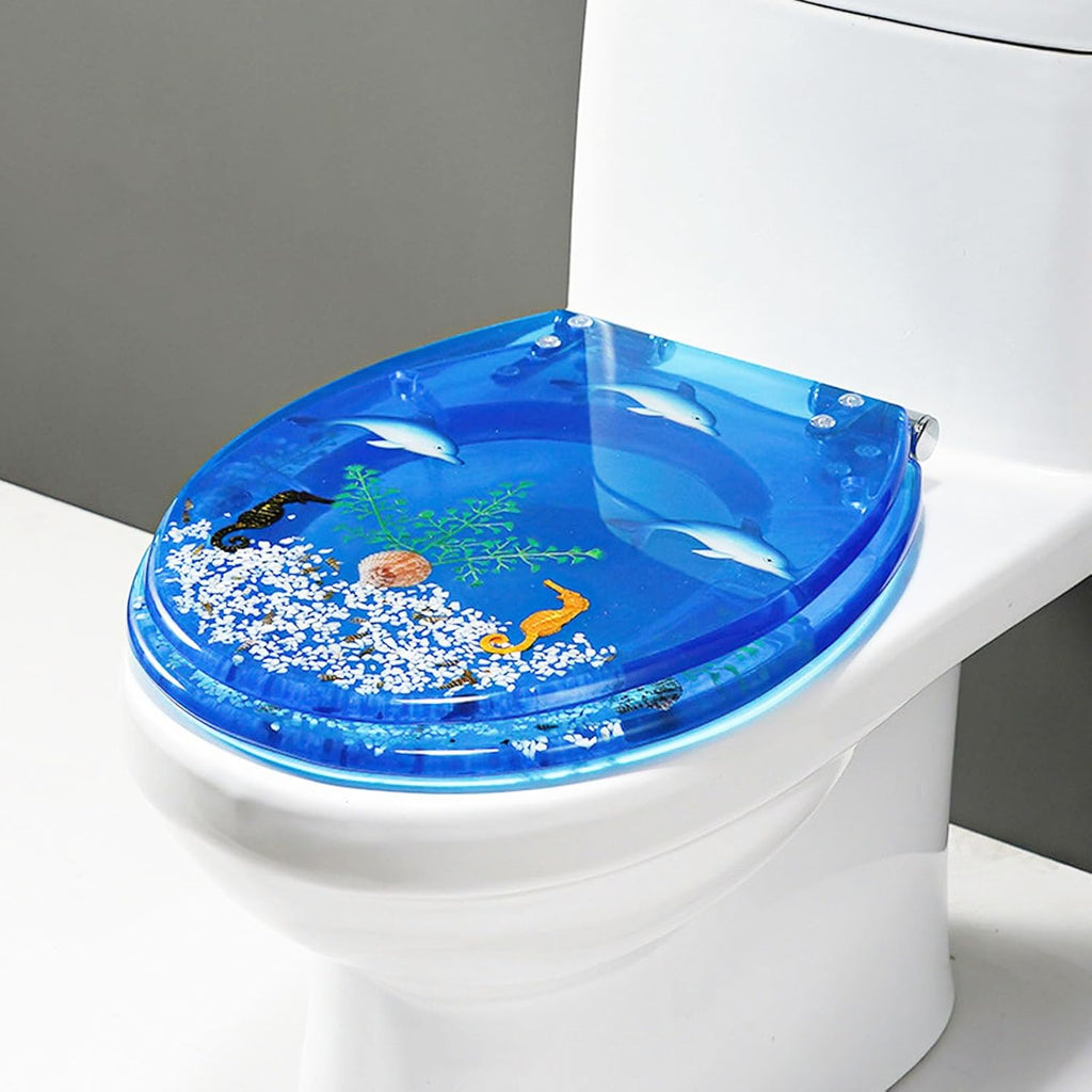 Toilet Seat Resin Toilet Seat Round, Purple Toilet Seat, Elongated Toilet Seat Slow Close,Quick Release Easy to Install Easy to Clean 16.5' × 14.2' (Dolphins)
