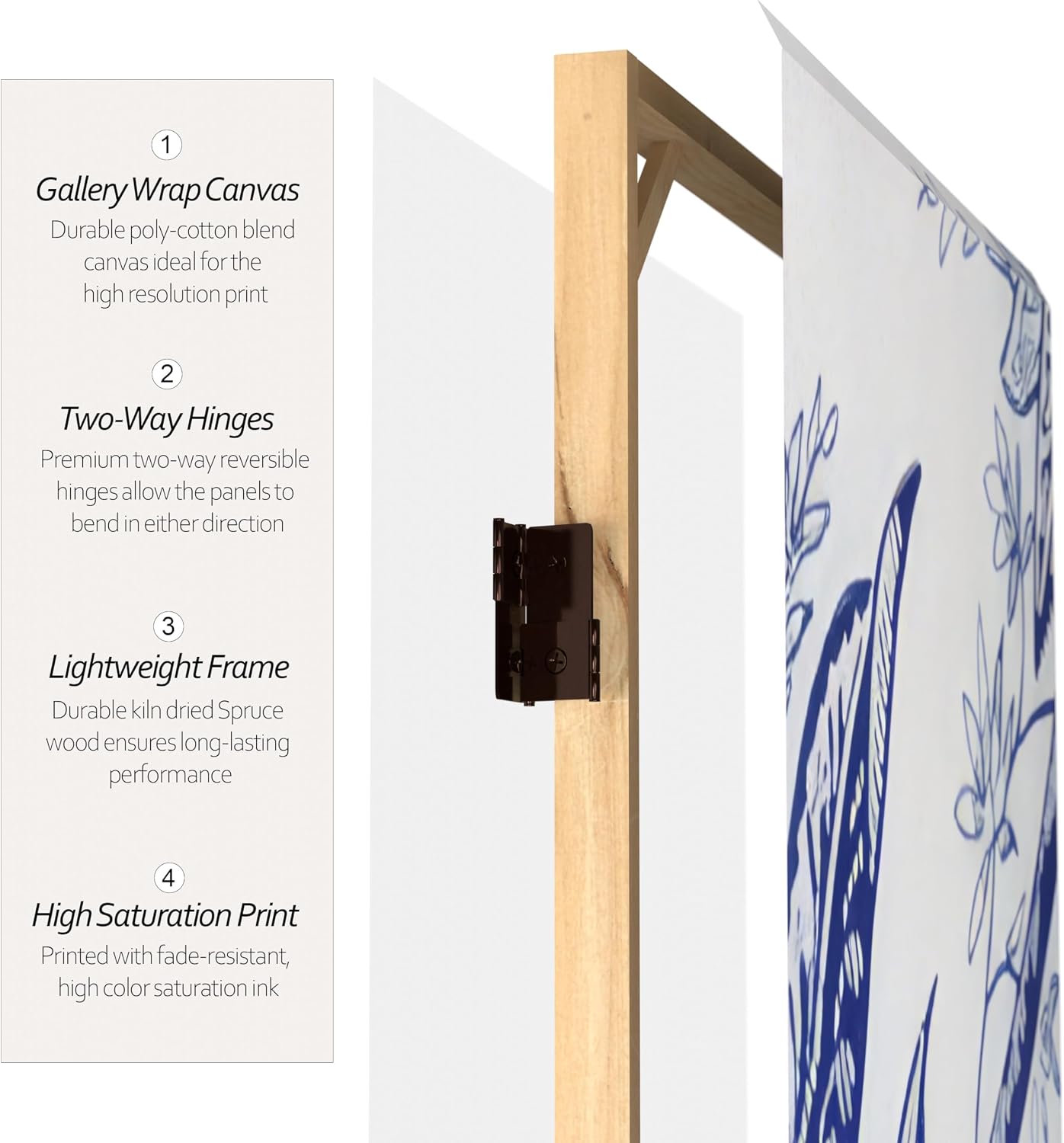 Red Lantern 6 ft. Tall Blue Toile Double Sided Room Divider 3 Panel Freestanding Folding Privacy Screen Partition and Separator for Modern and Contemporary Bedroom Home Office Dorm
