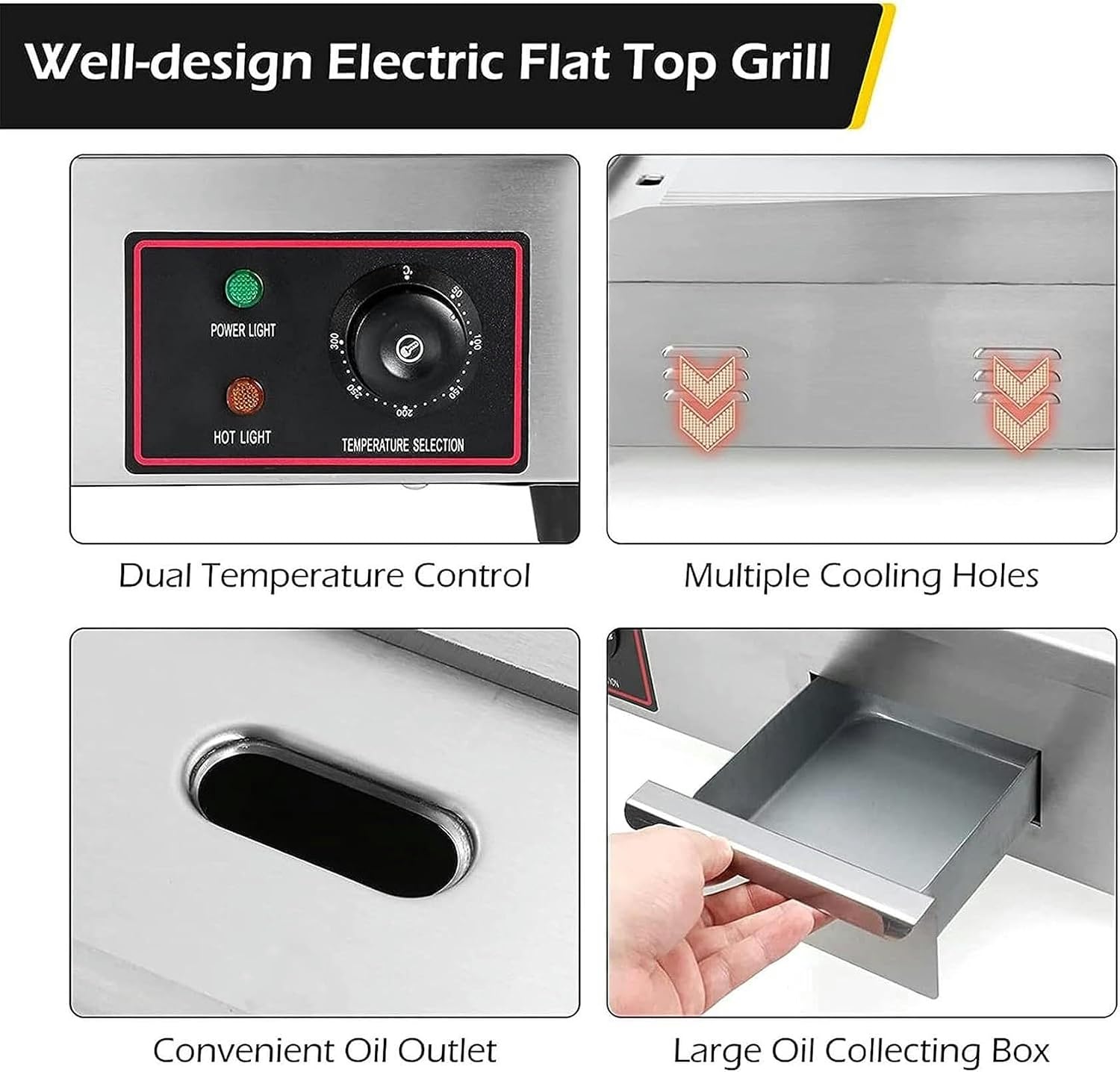 Commercial Electric Griddle 29' Flat Top Grill, 4400W Stainless Steel Teppanyaki Grill with Dual Temperature Control, Large Cooking Surface for Restaurant & Kitchen Use