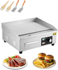18 Inch Commercial Electric Griddle, 1600W Stainless Steel Flat Top Grill with 122-572°F Adjustable Temp, 2 Shovels, 2 Brushes, Indoor Countertop BBQ Teppanyaki Grill for Home Restaurants