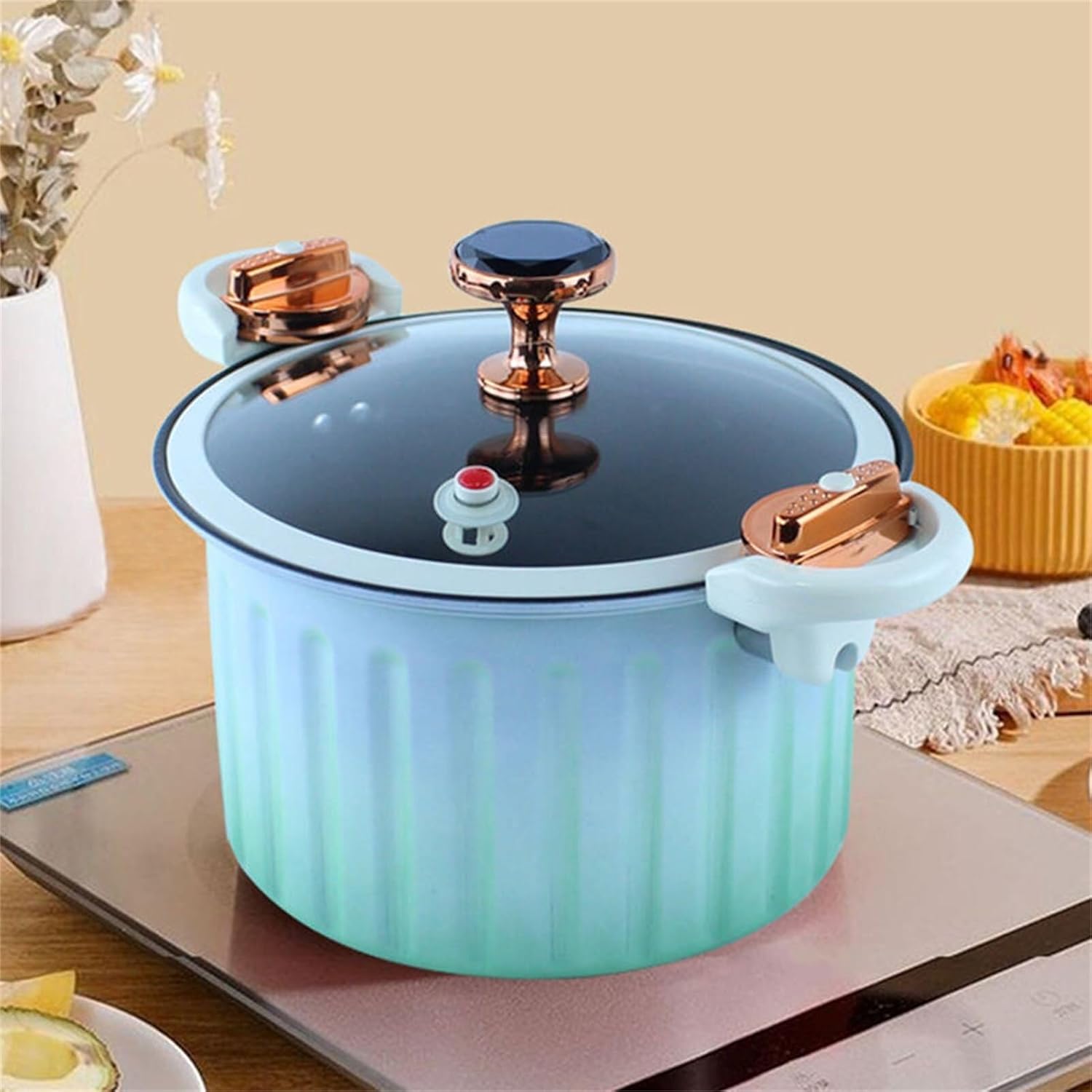 Pressure Cooker 8L, Micro Braiser Pans, Enamel Lining Non-stick Pressure pot, with Lid Silicone Seal Spill-proof Valve Pressure pot for Cooking,Green(Purple)