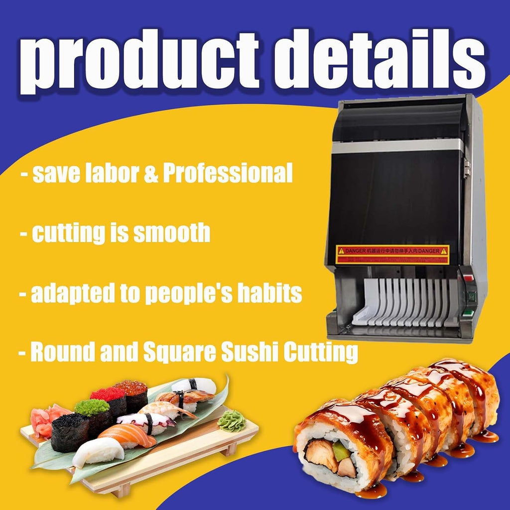 BANGBANGJI Commercial Sushi Cutting Machine, Automatic Sushi Roll Cutter, Desktop Sushi Roll Slicer, Cook's Tool & Gadget Sets, Can Cut Into 8/10/12 Pieces, Stainless Steel Body 10pieces