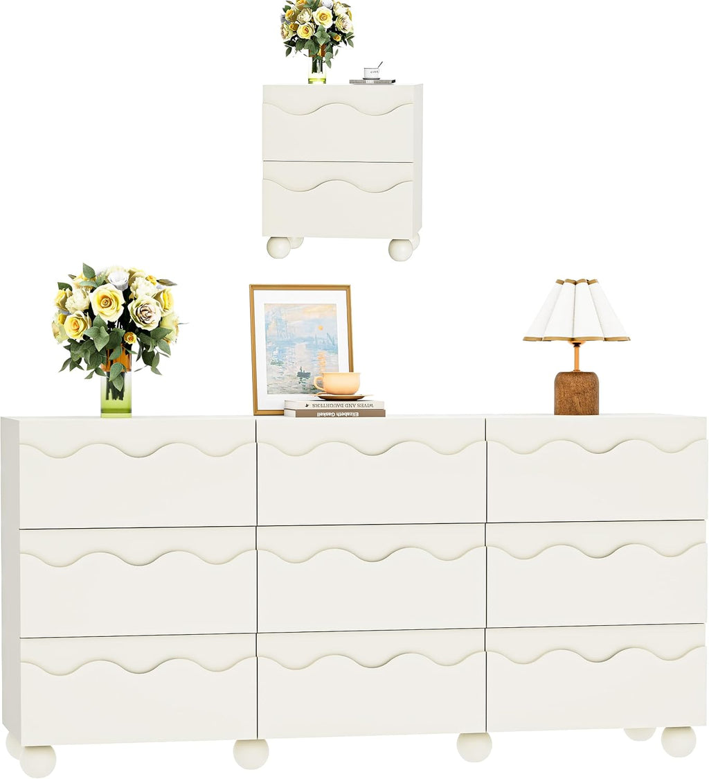 Anbuy Begie Bedroom Sets 2 Pieces, Scalloped 9 +2 for Bedroom Combo 2 Pieces