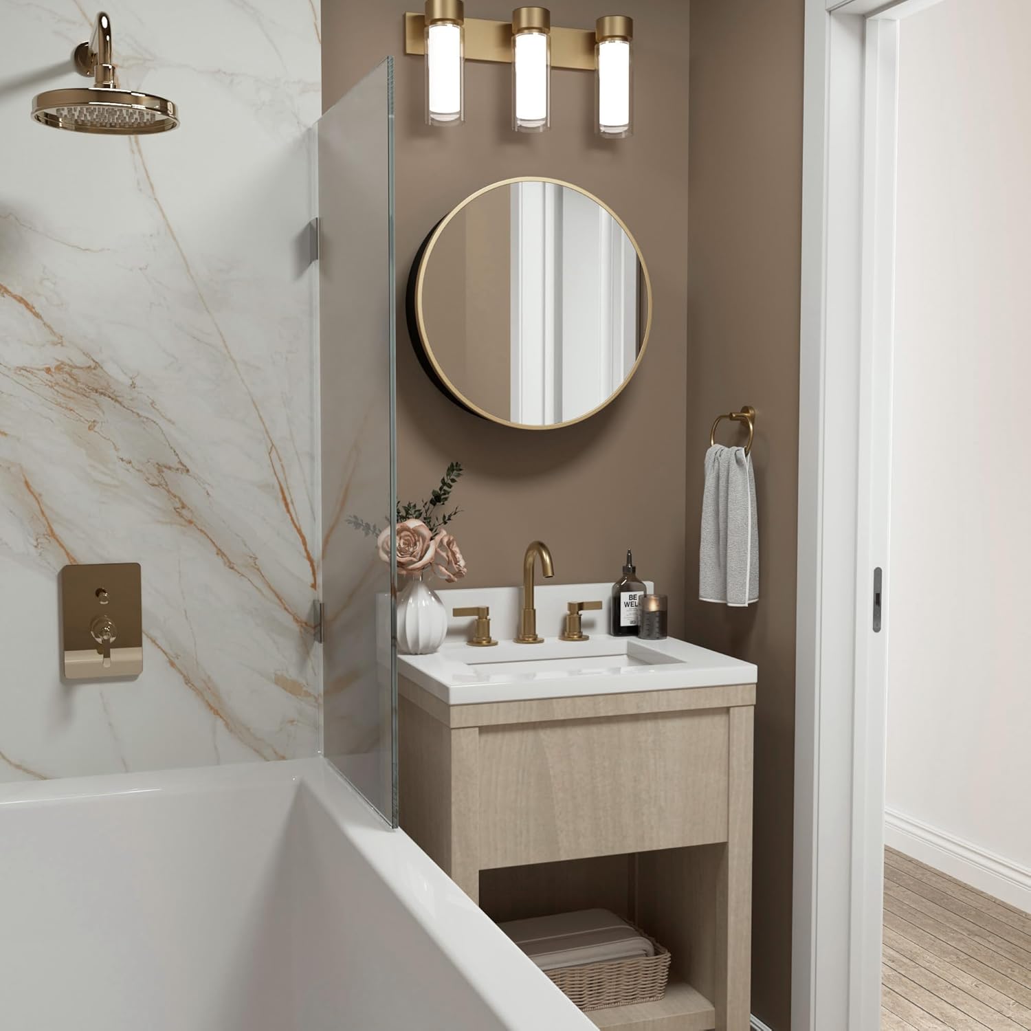 TETOTE Gold Medicine Cabinet with Mirror Round Medicine Cabinets 20 x 20 for Bathroom Modern Bathroom Organizer with Shelves Adjustable Shelves Wall Mounted