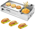 Electric Griddles Indoor Cooking with Deep Fryer, Commercial Electric Griddle Flat Top Grill with Seasoning Rack,L