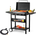 3 Burner Gas Griddle with Pan, 30,000 BTU Propane Fuelled Flat Top Griddle Station with Side Shelves & Spice Rack for Outdoor Barbecue Backyard Camping Picnic, Patio Cookout