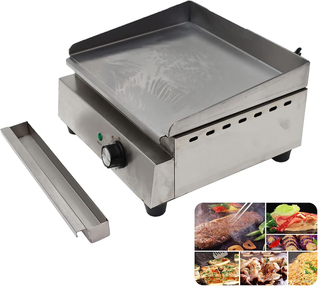 INTSUPERMAI Commercial Grill Griddle Teppanyaki Grill Countertop Griddle Flat Top Grill Hot Plate Stove with 12.6×10.24in/320×260mm Plate Size 50℃-300℃ Temperature Adjustable 110V 1200W