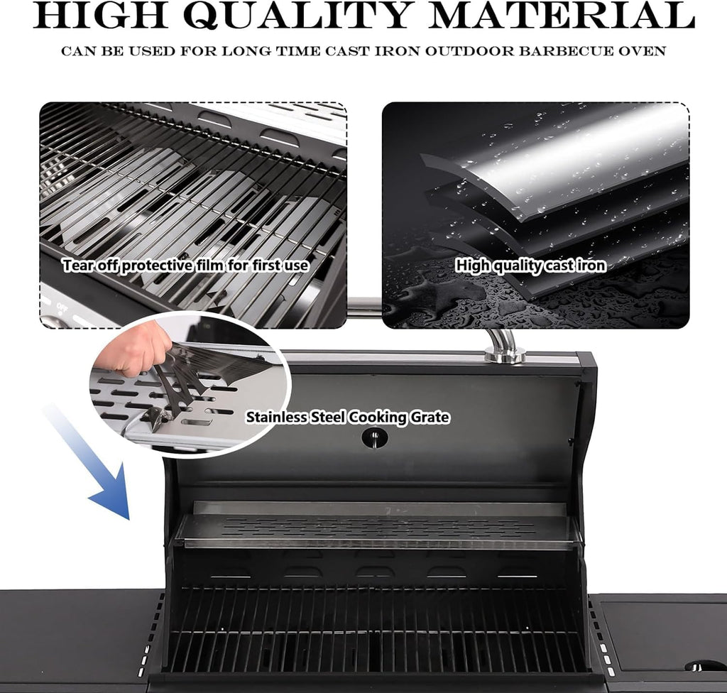 MAGIC UNION 4-Burner Propane Gas Grill with Side Burner, Portable Outdoor BBQ Grill with Wheels, Stainless Steel Grates, Side Tables & Spice Rack, 50000 BTU for Patio (4 Burner Grill)