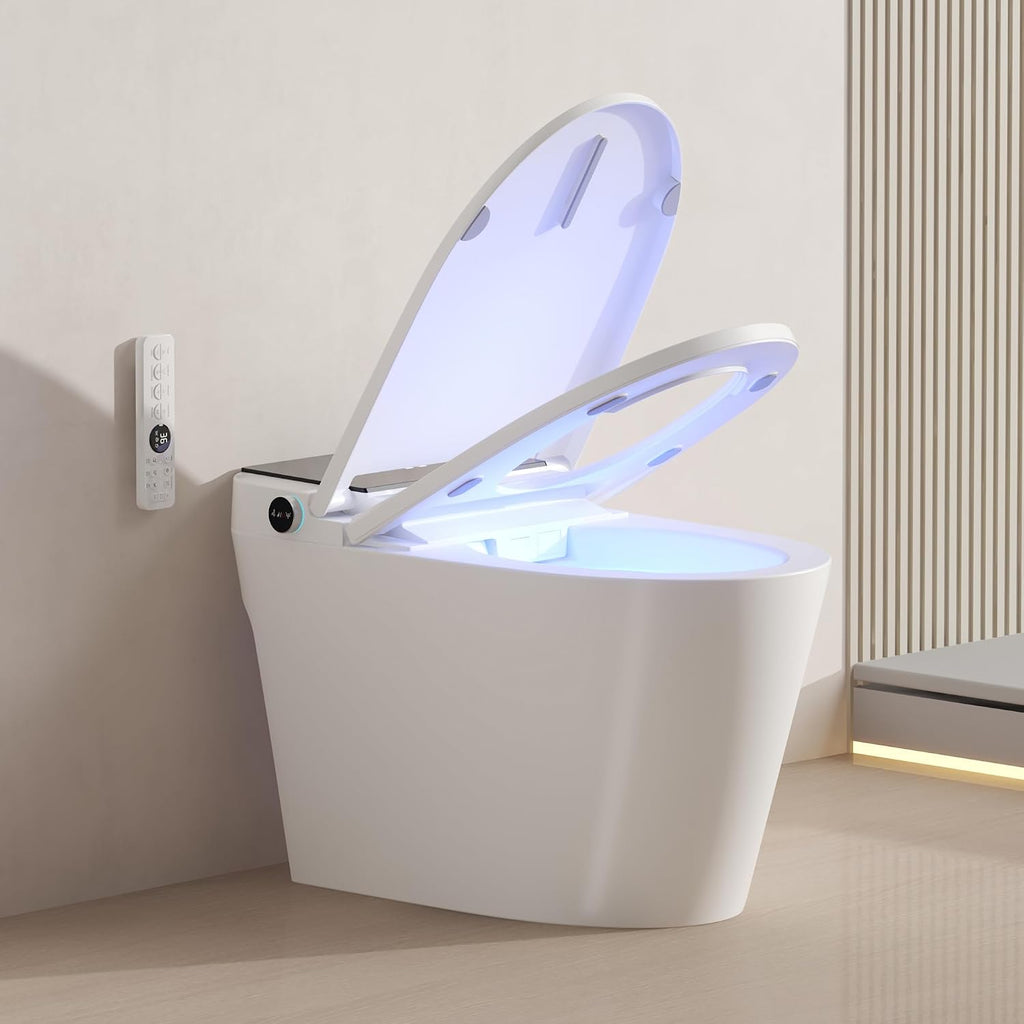 Smart Toilet with Bidet Built-In – Heated Seat, Dual Auto Flush, Tankless Design, Foot Sensor, Warm Water & Dry Function, Modern Elongated Electric, LED Display, 1000g MAP Flush, 1.28 GPF