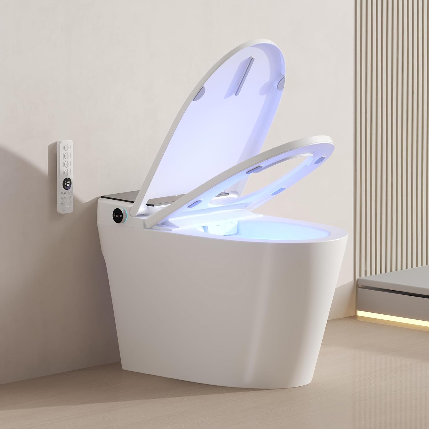 Smart Toilet with Bidet Built-In – Heated Seat, Dual Auto Flush, Tankless Design, Foot Sensor, Warm Water & Dry Function, Modern Elongated Electric, LED Display, 1000g MAP Flush, 1.28 GPF