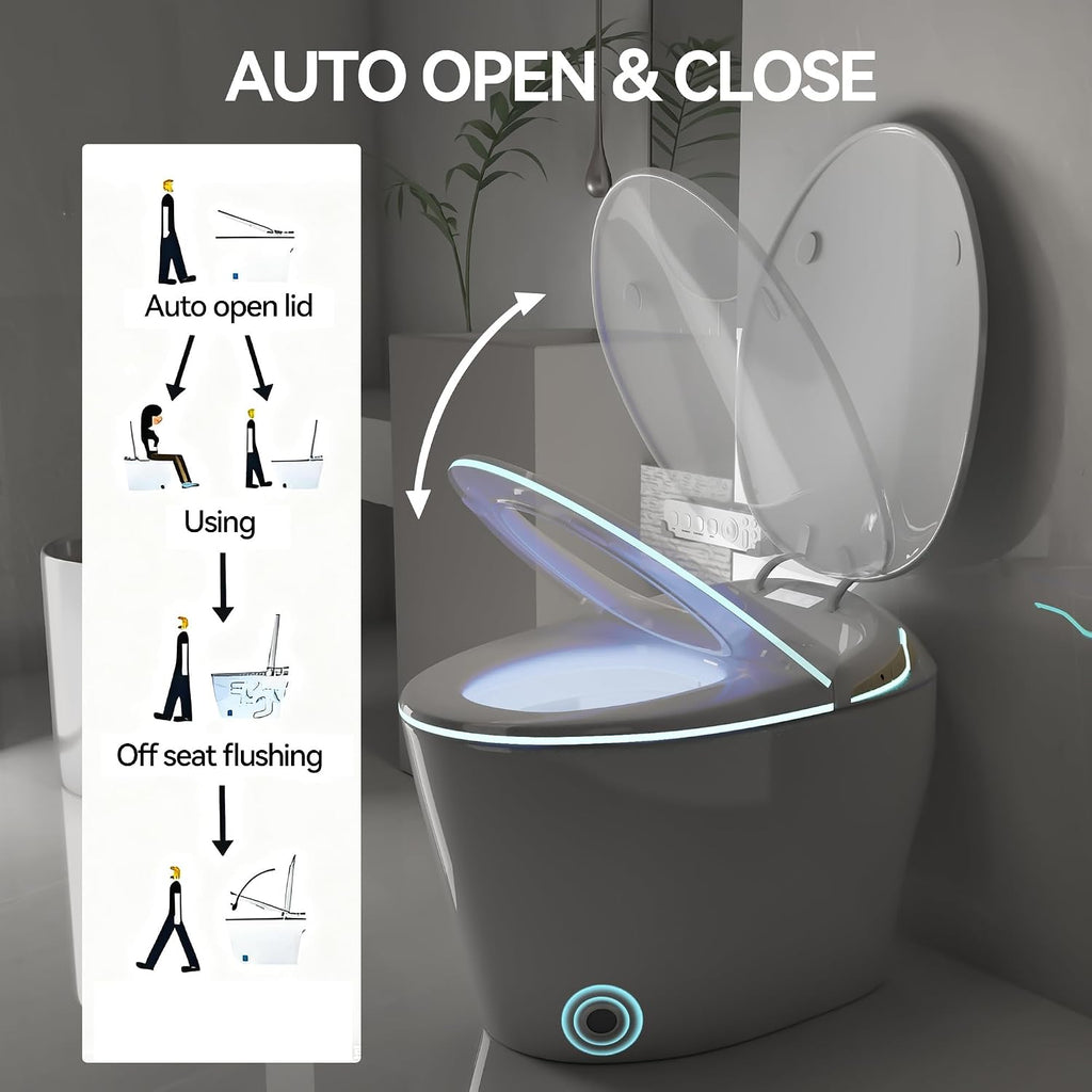 Smart Toilet, Electric Tankless Toilet with Bidet Built in & Dryer, Auto Open/Close, Instant Warm Water, Elongated Heated Seat, Auto Flush (White, Oval Egg Shaped)