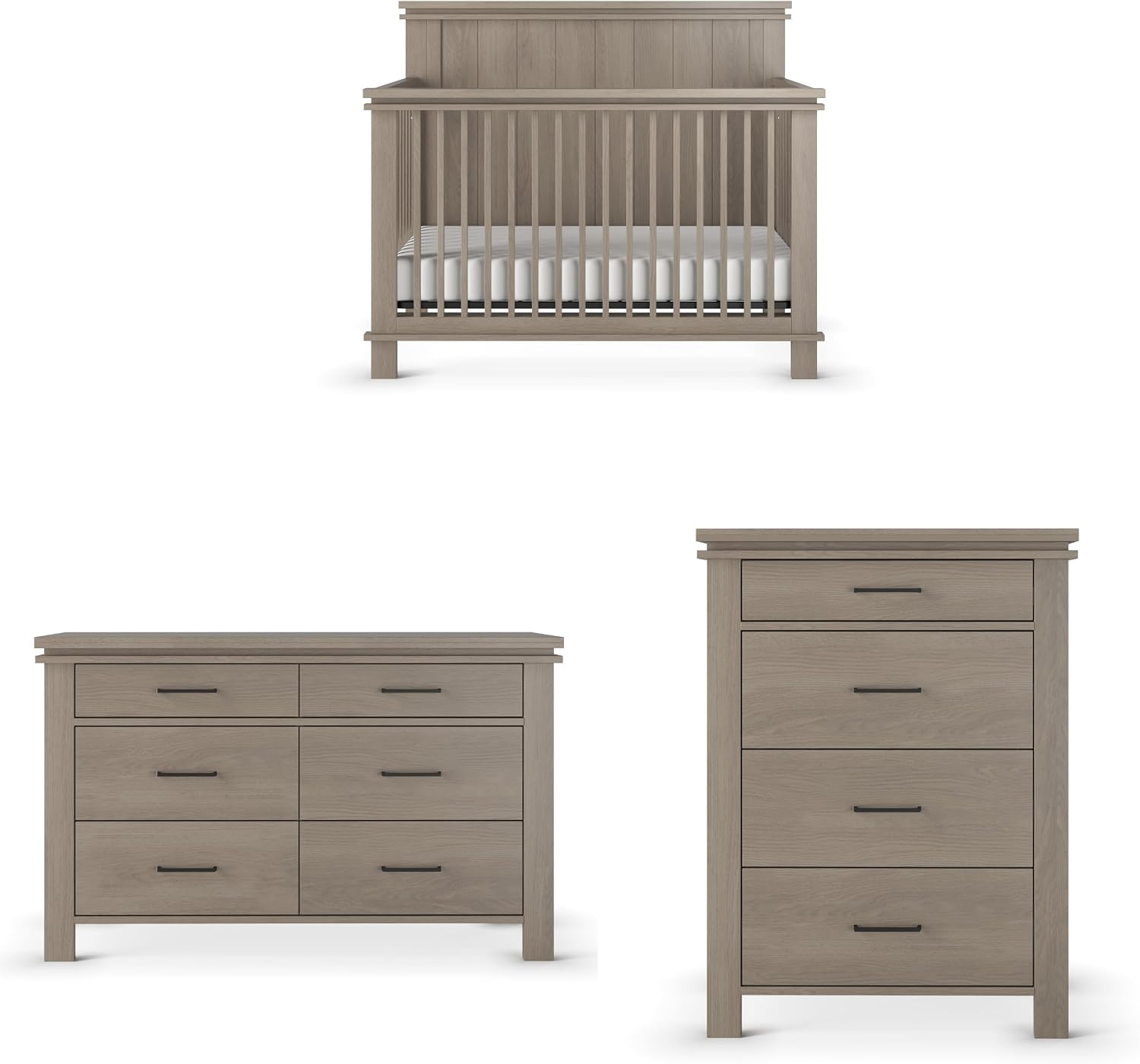 Child Craft Denman Crib, Dresser and Chest Nursery Set, 3-Piece, Includes 4-in-1 Convertible Crib, Dresser and Chest, Grows with Your Baby (Crescent Gray)