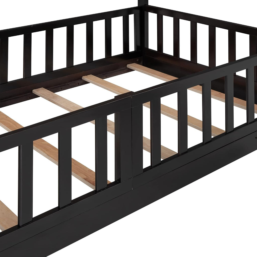 Bellemave Kids Bunk Beds with Slide, Twin Over Twin Bunk Beds with Ladder for Boys Girls, 3 Assembly Methods, Espresso