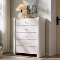 IFGET Modern 5 Drawer Dresser for Bedroom, Wooden Chest of Drawers with Curved Profile Design, 39.6' Tall Wood Dresser with Golden Metal Handle for Bedroom, Living Room, Hallway-White