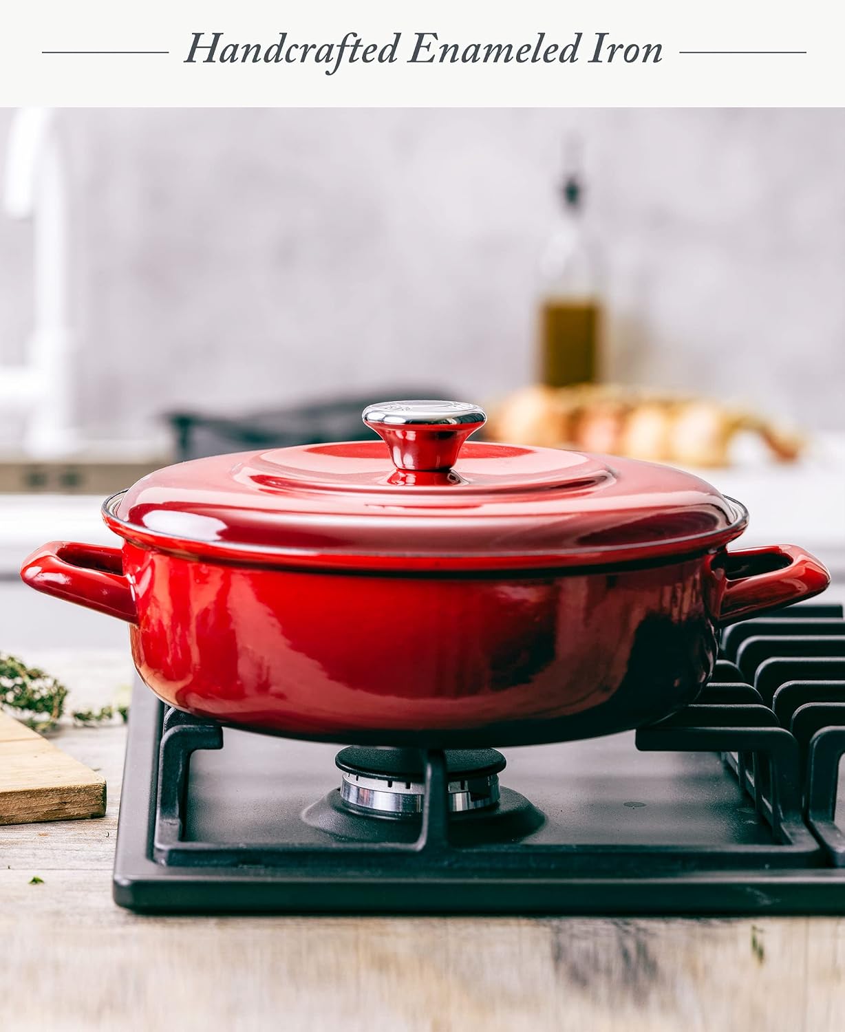 Merten & Storck German Enameled Iron, Round 4QT Casserole Braiser with Lid, Foundry Red