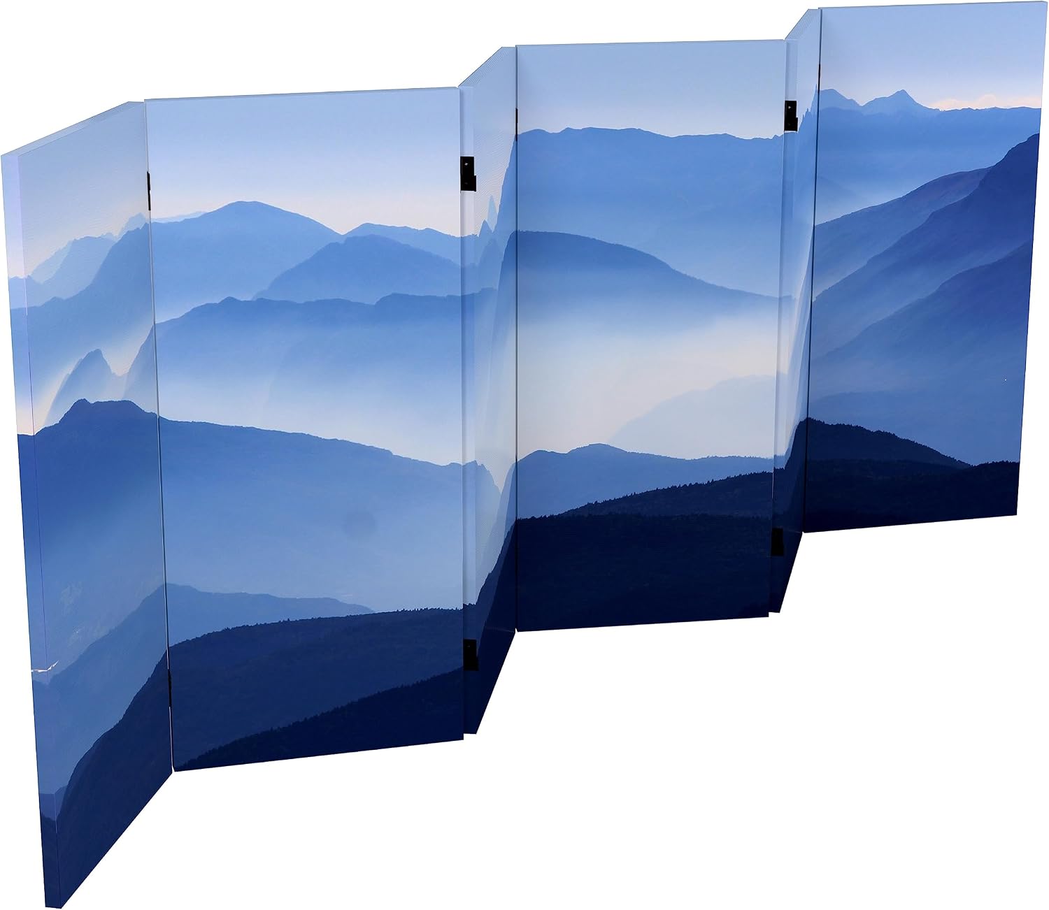 Red Lantern 3 ft. Short Double Sided Misty Mountain Canvas Folding Screen 6 Panel Freestanding Partition and Separator for Modern and Contemporary Bedroom, Home Office, Studio, Dorm, Apartment