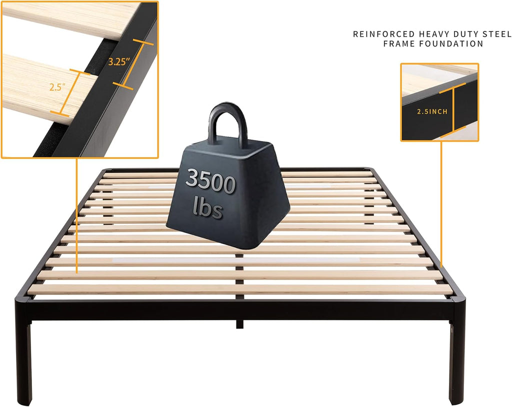 MAF Metal 18 Inch Queen Platform Bed Frame with Anti-Collision Round Legs, Black 3500 Lbs Heavy Duty Bed Frame with Wood Slats, No Box Spring Needed, Easy Assembly