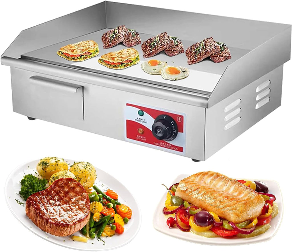 Commercial Electric Griddle Flat Top Grill Hot Plate BBQ Temperature Control Electric Countertop Griddle Non-Stick Chrome-Plated Restaurant Teppanyaki Grill for BBQ Grill Party,21.5in